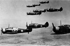 Wirraway aircraft flying in formation during WWII circa 1944. Photo courtesy Wikimedia Commons.