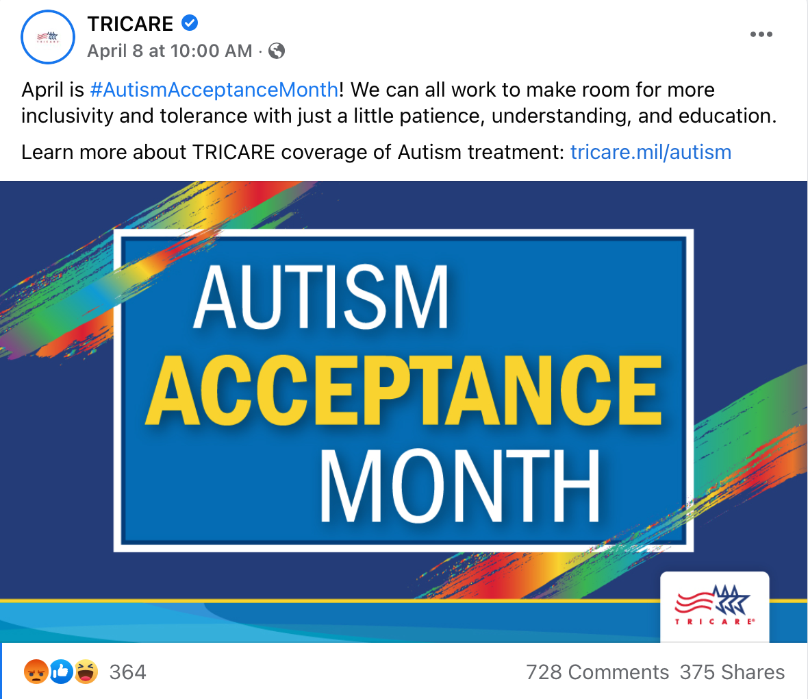 TRICARE autism Facebook post