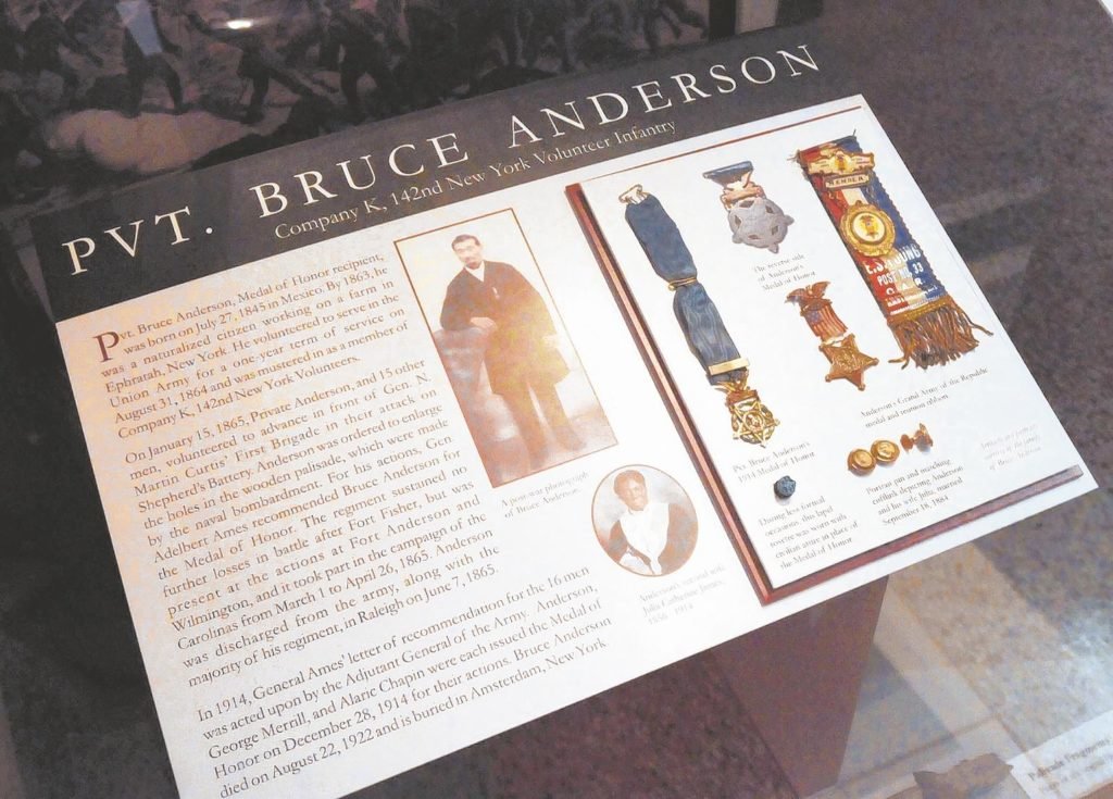 Born a free person of color in 1845 in Oswego County, New York, Anderson was a teenage farmer when he went to Schenectady on Aug. 31, 1864, to enlist in Company K of the 142 New York infantry. Photo courtesy of the Fort Fisher Historical Museum.