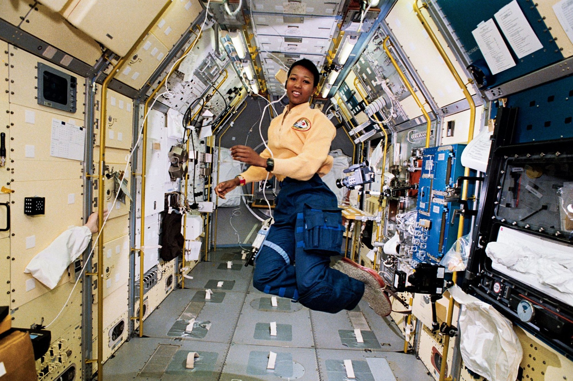 Jemison aboard the Spacelab Japan module on Endeavour. Photo courtesy of Wikimedia Commons.