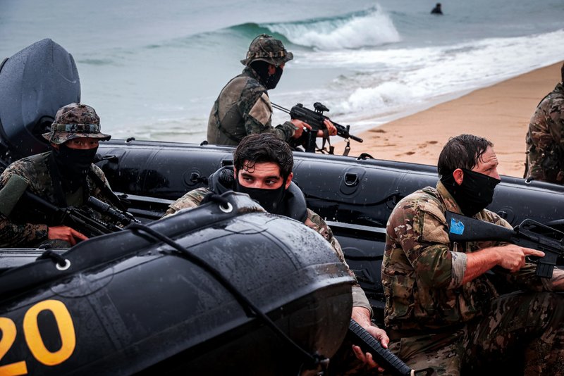 Members of U.S. Special Operations Command Korea and South Korea's Army Special Warfare Command take part in a joint maritime infiltration training