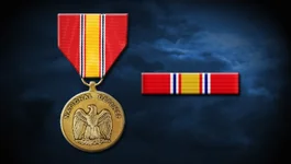 Established on April 22, 1953, the National Defense Service Medal and accompanying ribbon have been awarded for honorable military service during four major US conflicts. US Air Force image.