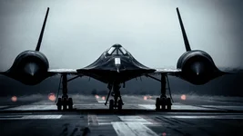 A front view of an SR-71 aircraft assigned to Detachment 4, 9th Strategic Reconnaissance Wing, as it prepares for takeoff. Department of Defense photo.