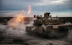 An M1A2 Abrams main battle tank conducts tank crew gunnery to ensure proficiency with their weapons systems on Nov. 11, 2019, at the Orchard Combat Training Center in Boise, Idaho. US National Guard photo by Sgt. Mason Cutrer.