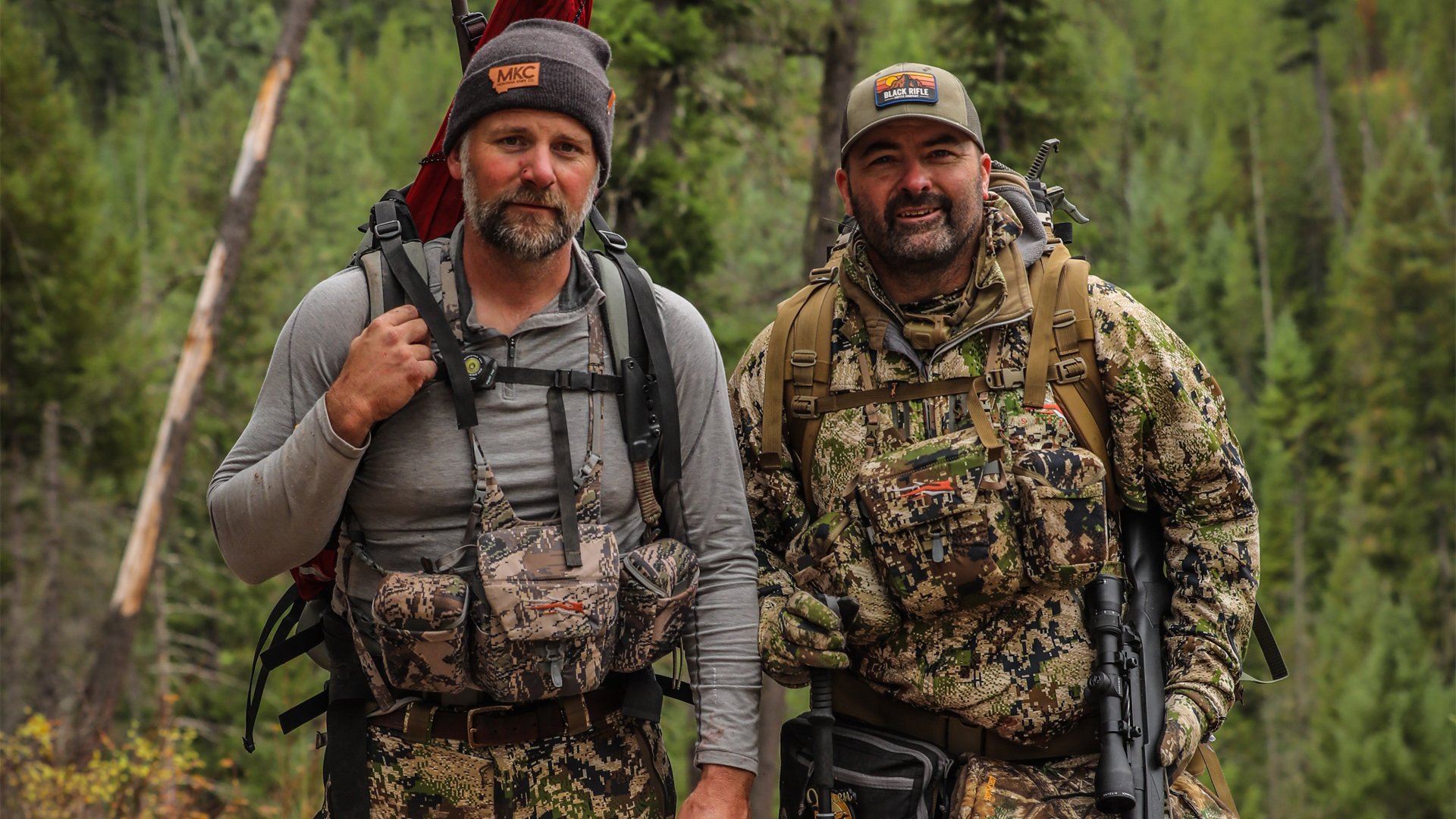 Josh Smith of Montana Knife Co., left, and the author prepare to leave elk camp for the day. Photo by Lacey Whitehouse.