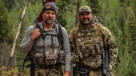 Josh Smith of Montana Knife Co., left, and the author prepare to leave elk camp for the day. Photo by Lacey Whitehouse.