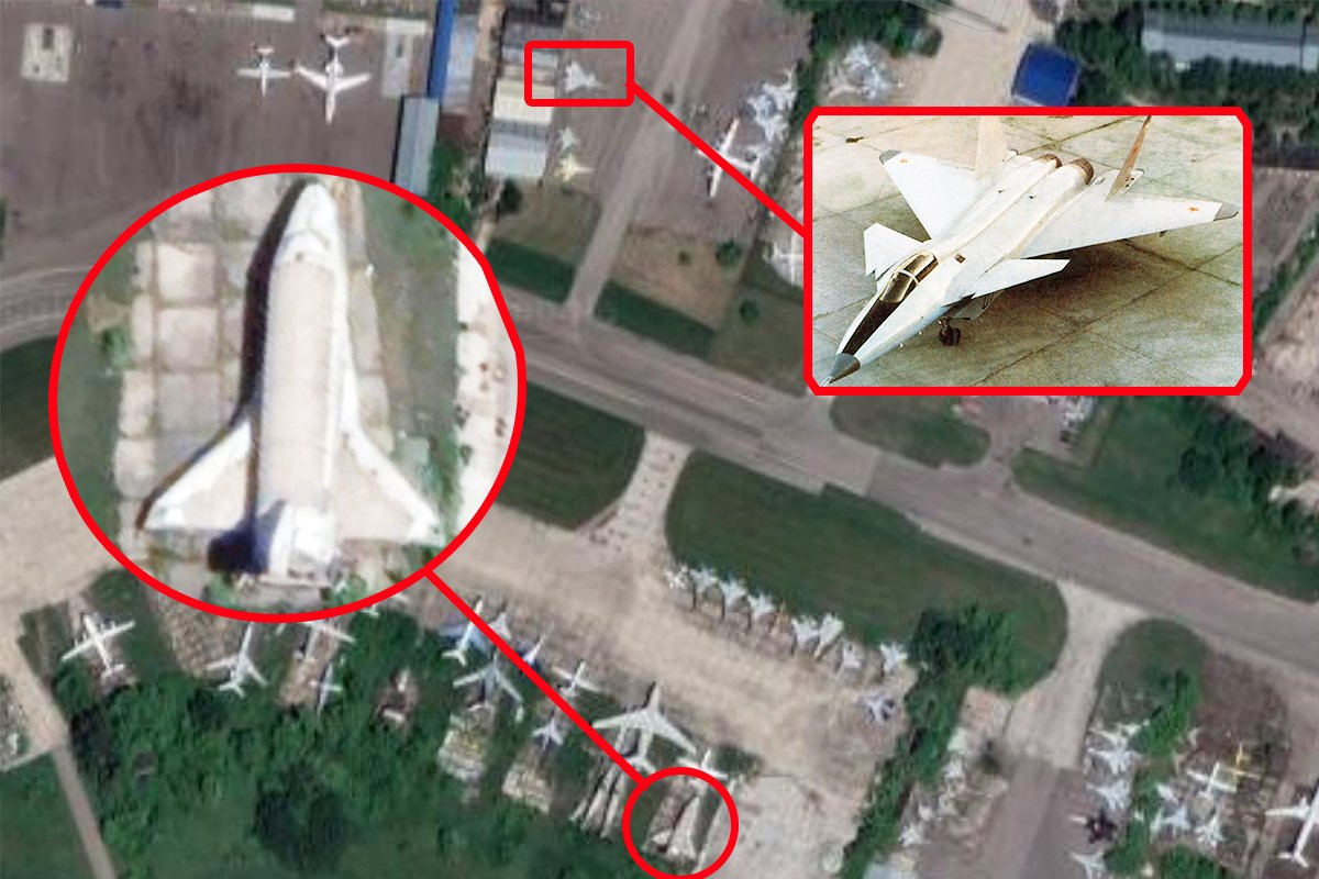 A treasure trove of rare, unique, and abandoned Russian airplanes — including a derelict Soviet space shuttle and a one-of-kind advanced MiG fighter jet — popped up among Google Maps watchers this week. Images courtesy of Google Maps, MAKS air show.