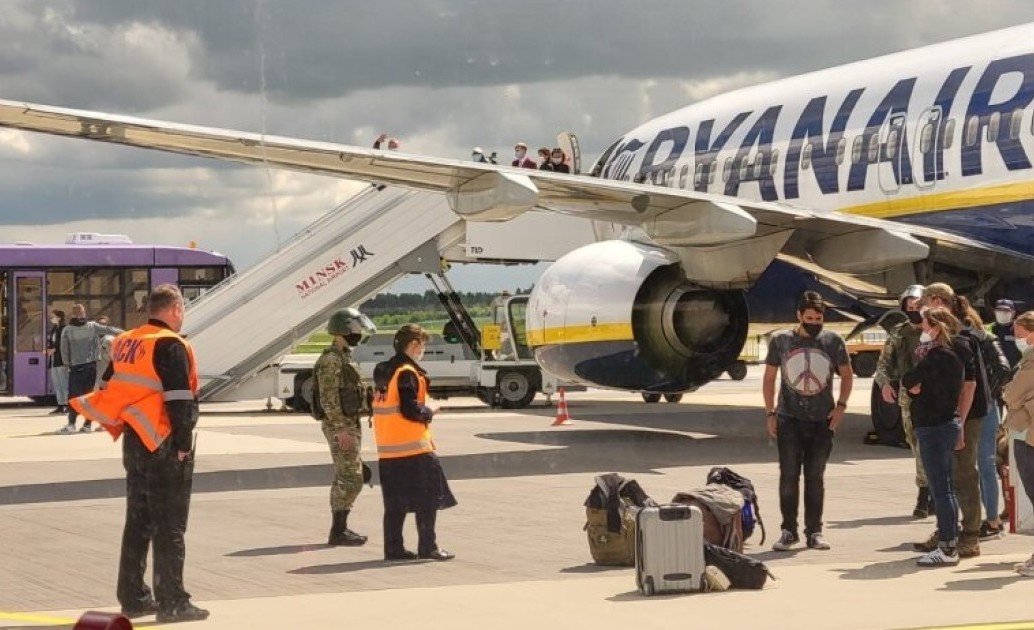 A Ryanair flight was forced to land in Minsk on Sunday. Photo by Nexta, via Twitter.