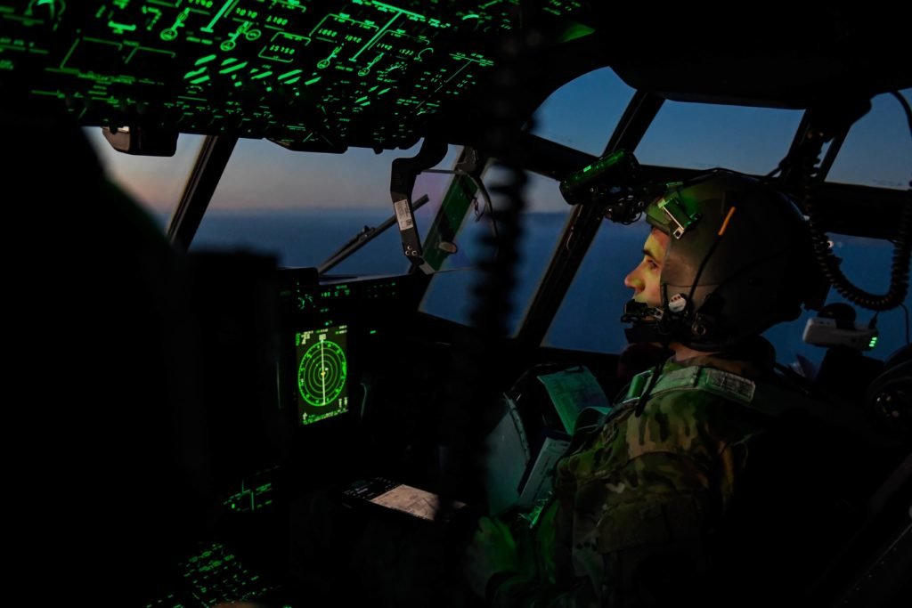 Capt. Jason Brown, 9th Special Operations Squadron pilot, commands an MC-130J Commando II while flying in support of Emerald Warrior/Trident at Naval Air Station North Island, California, Jan. 23, 2019. Photo by Staff Sgt. Erin Piazza/U.S. Air Force.
