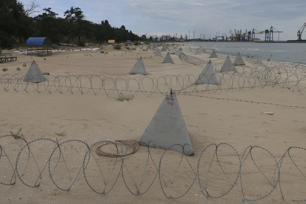 Coastal defenses against a Russian amphibious assault in Mariupol.