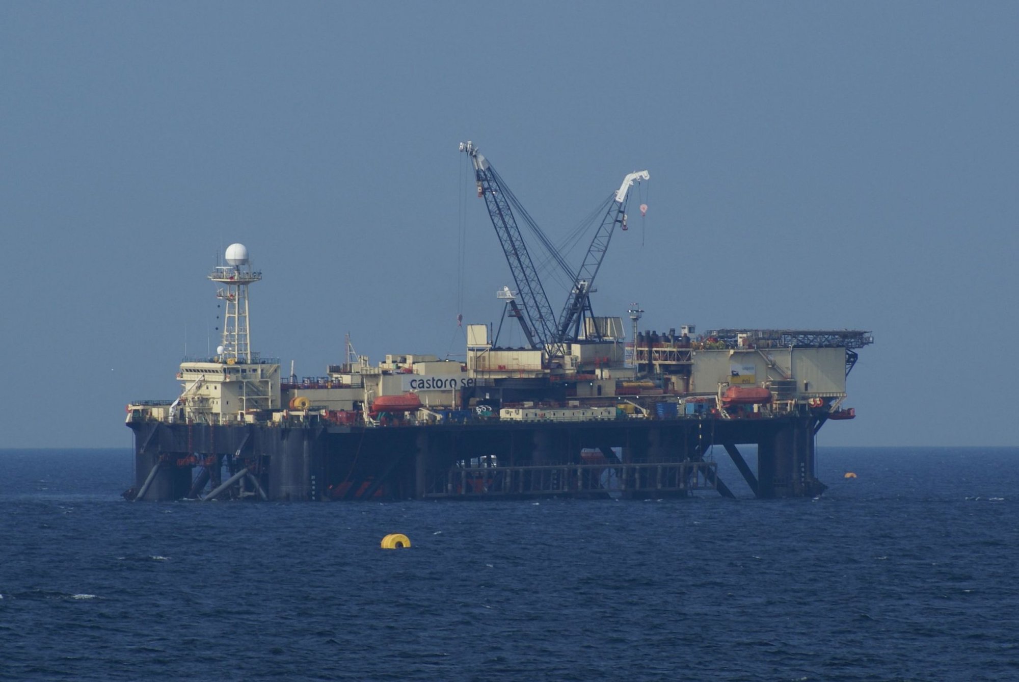 The semi-submersible pipe-laying vessel Castoro Sei operating for Nord Stream in the Baltic Sea south-east of Gotland, Sweden in late March 2011. Photo by Philfaebuckie via Wikimedia Commons.