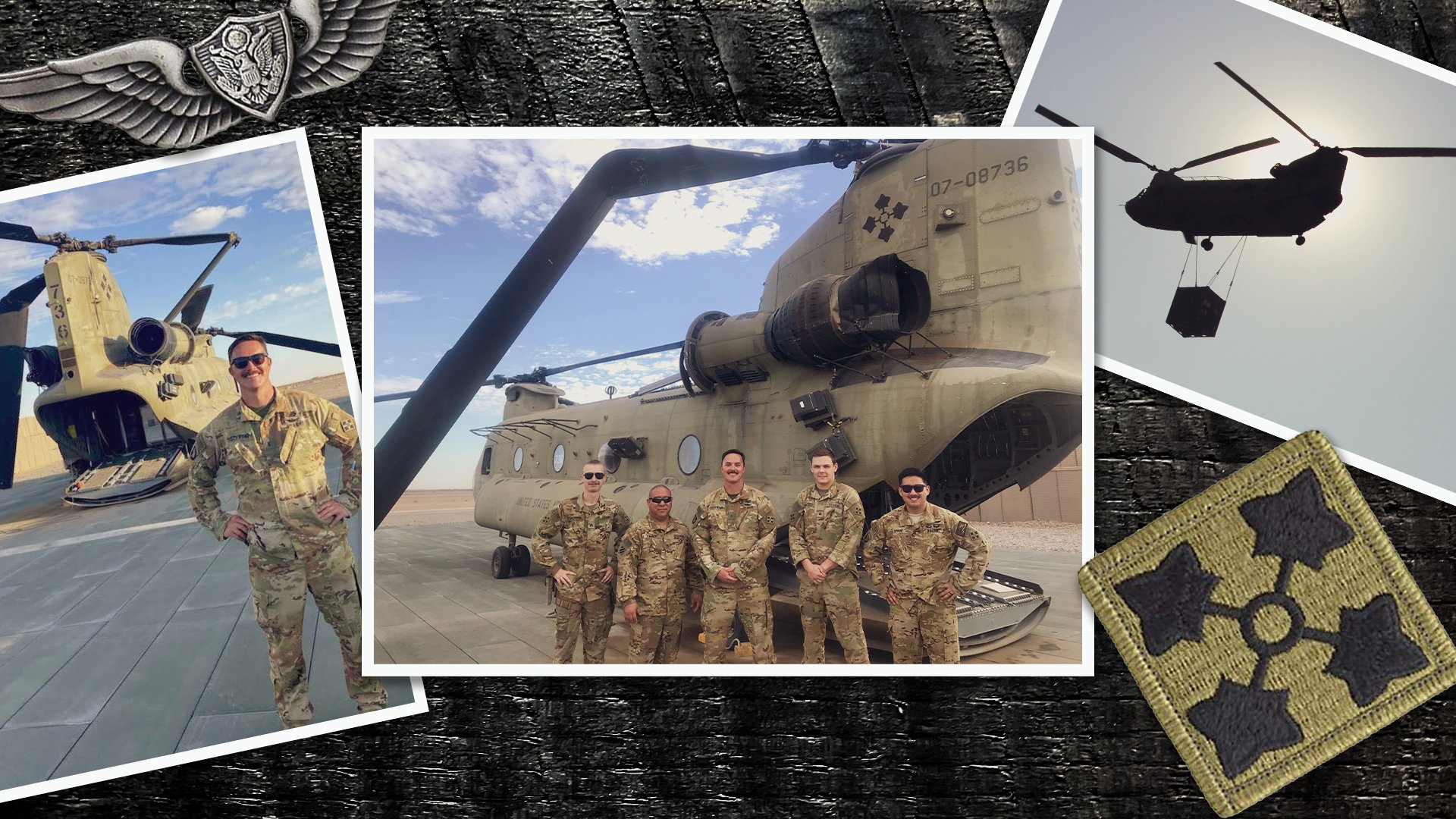 The crew of CASC 73 received the US Army Aviation Broken Wing Award for safely landing this CH-47 with severe rotor damage. Photos courtesy of Washington National Guard and Ryan Schwend. Composite by Coffee or Die Magazine.