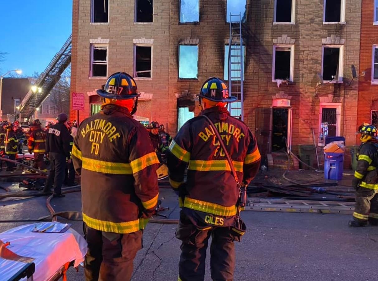 Baltimore firefighters, abandoned rowhouse