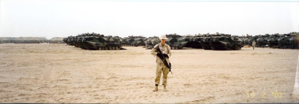 Fleming at Camp Shoup, Kuwait. Photo courtesy of Chris Fleming.