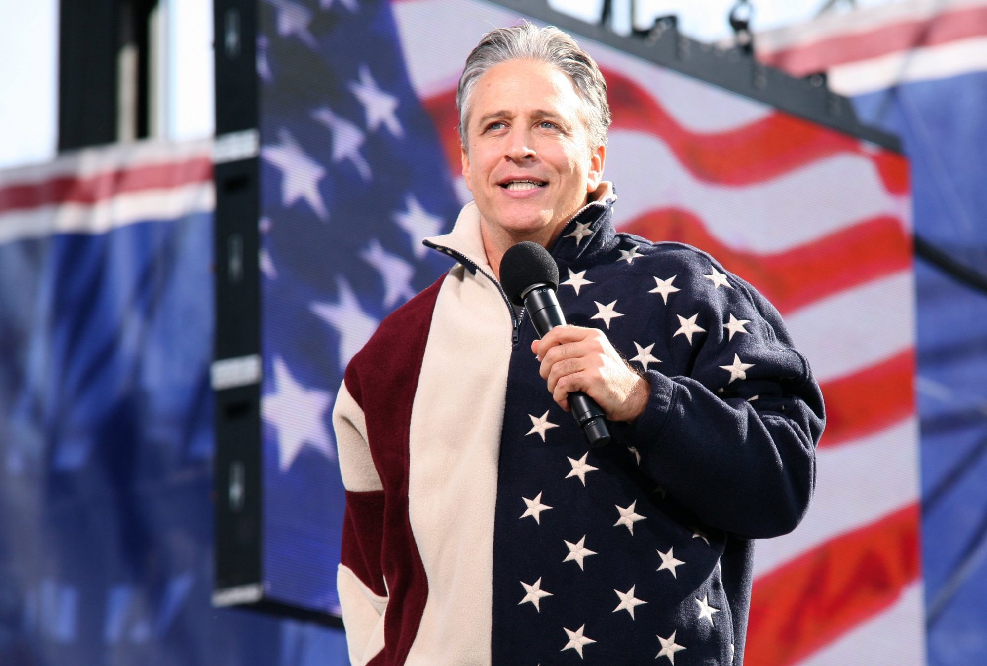 Jon Stewart at the Rally to Restore Sanity and/or Fear in 2010. Wikimedia Commons photo.