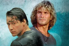 Keanu Reeves and Patrick Swayze in Point Break, 1991. Alamy Stock photo.