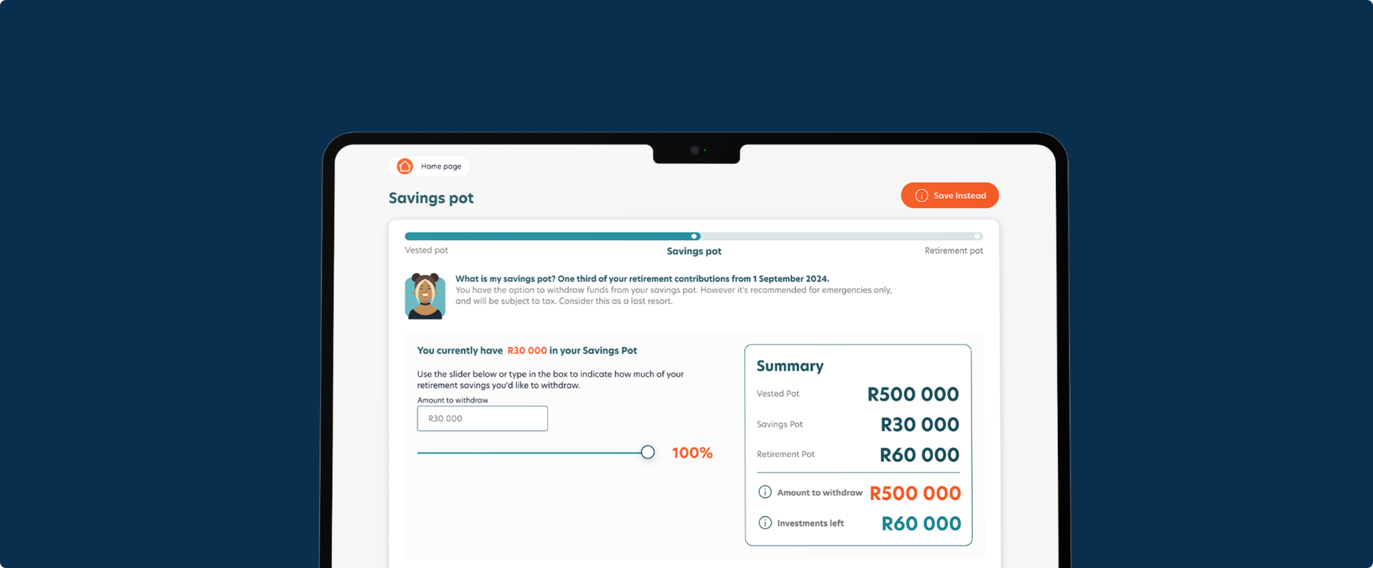 A web screen showing funds management