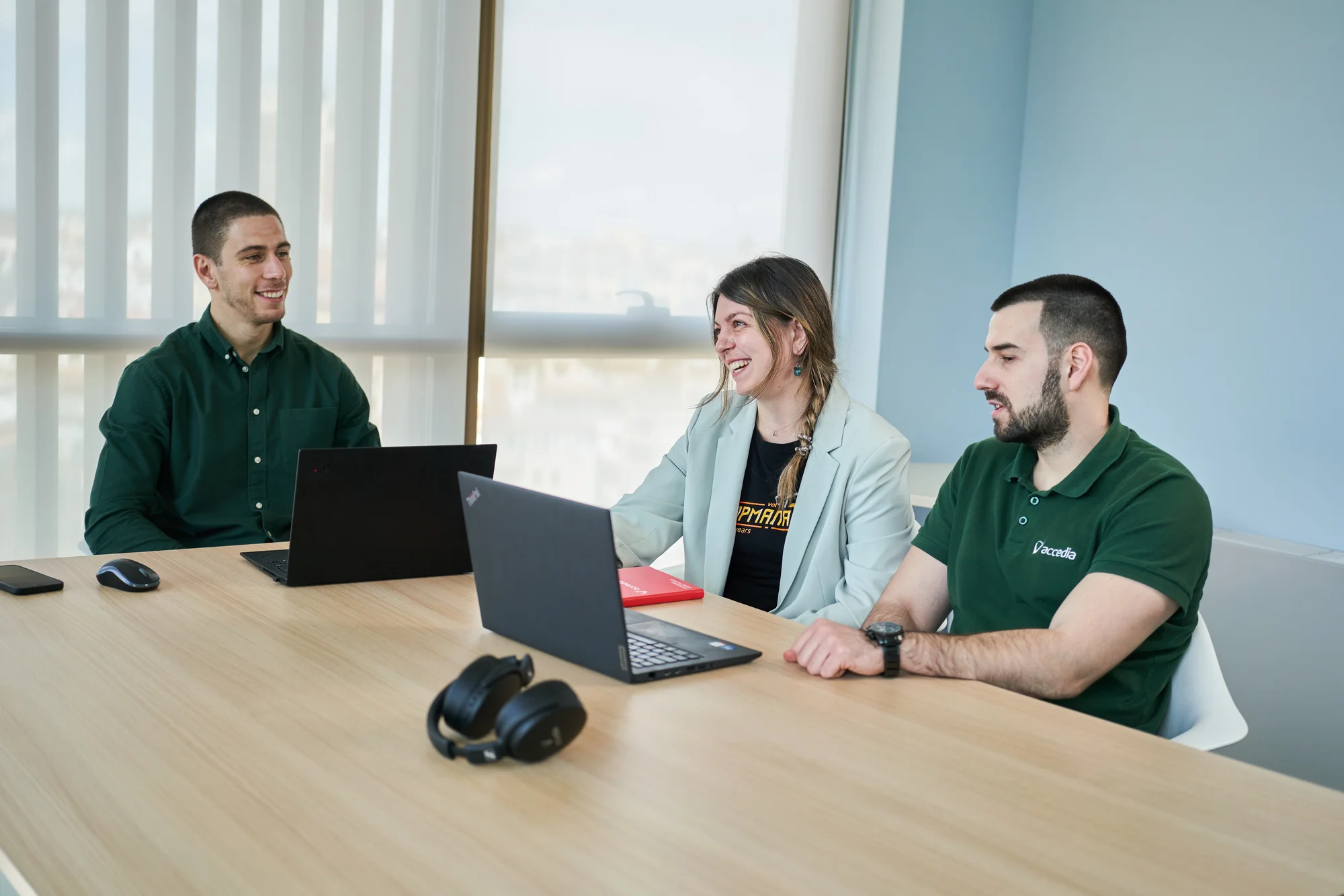 Colleagues in a meeting, talking and having fun