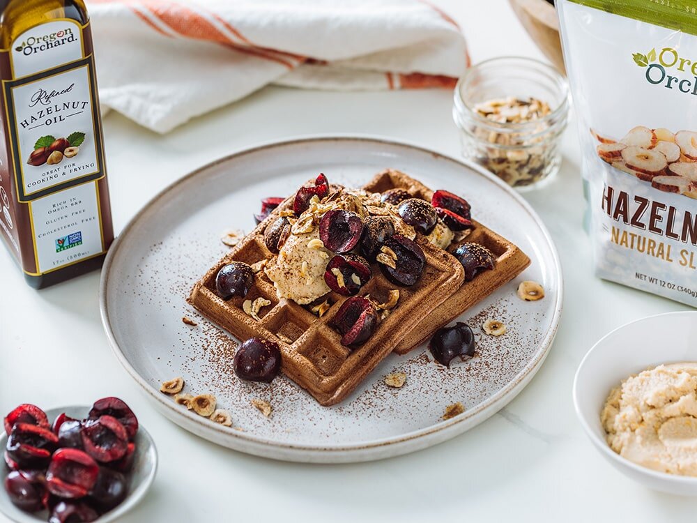 Chocolate Hazelnut Waffles with Cinnamon Mascarpone