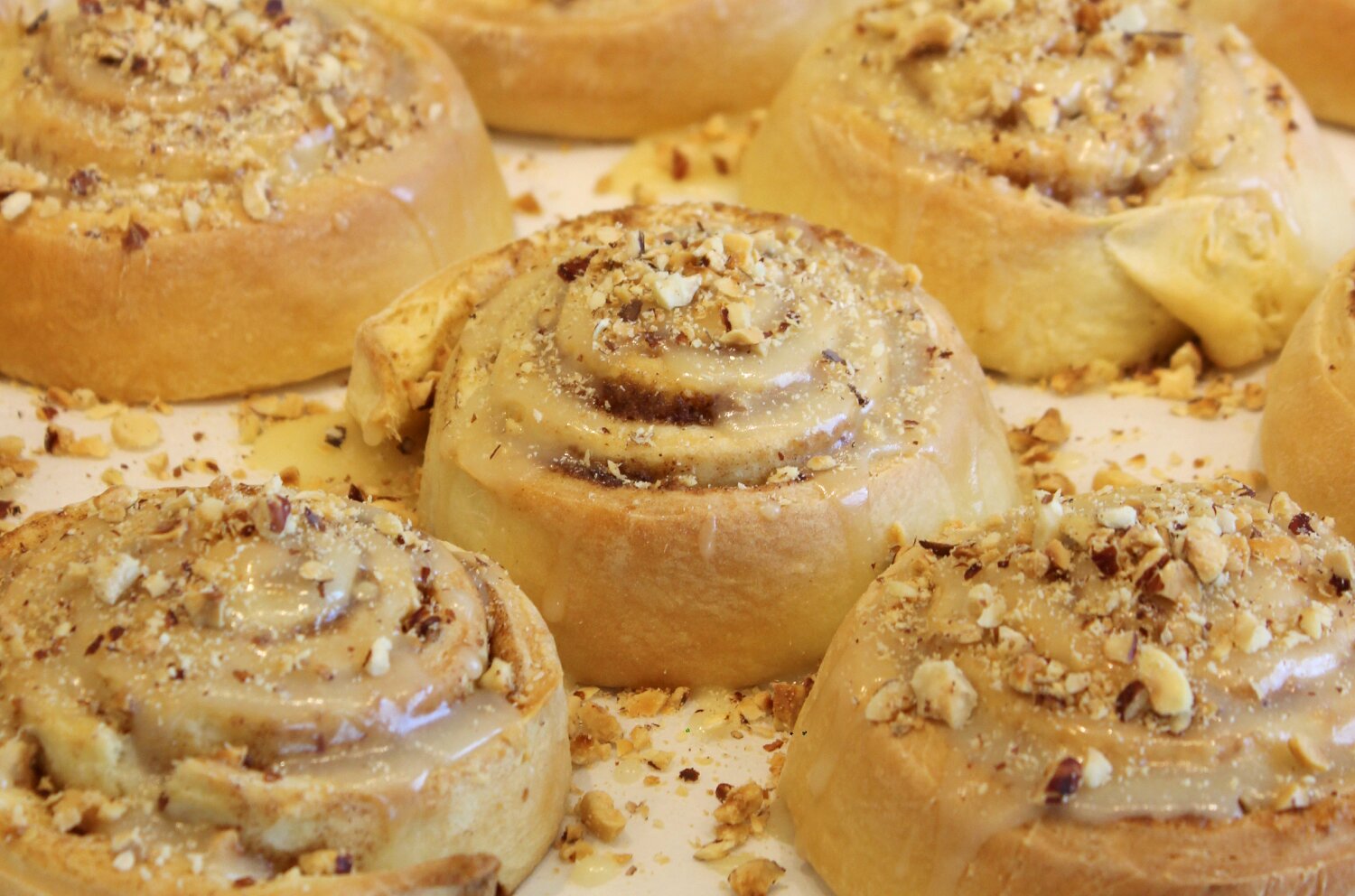 Hazelnut Cinnamon Rolls with Maple Glaze