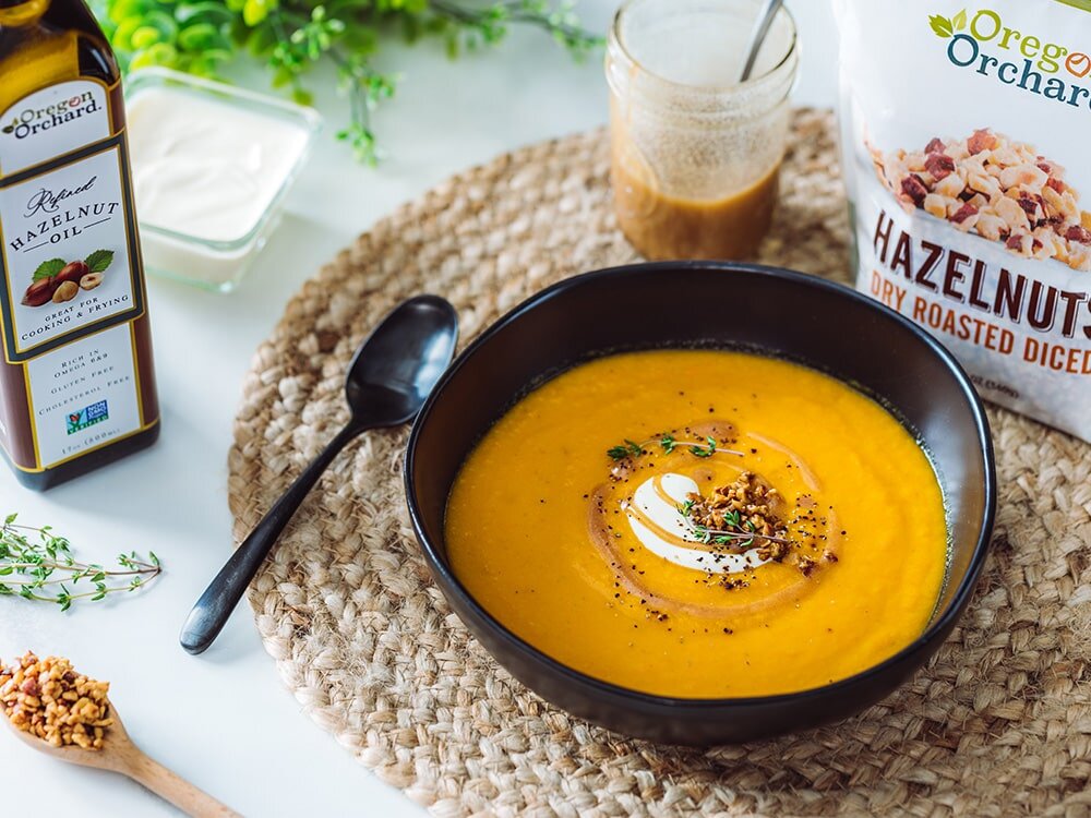Apple Butternut Squash Soup with Hazelnut Browned Butter