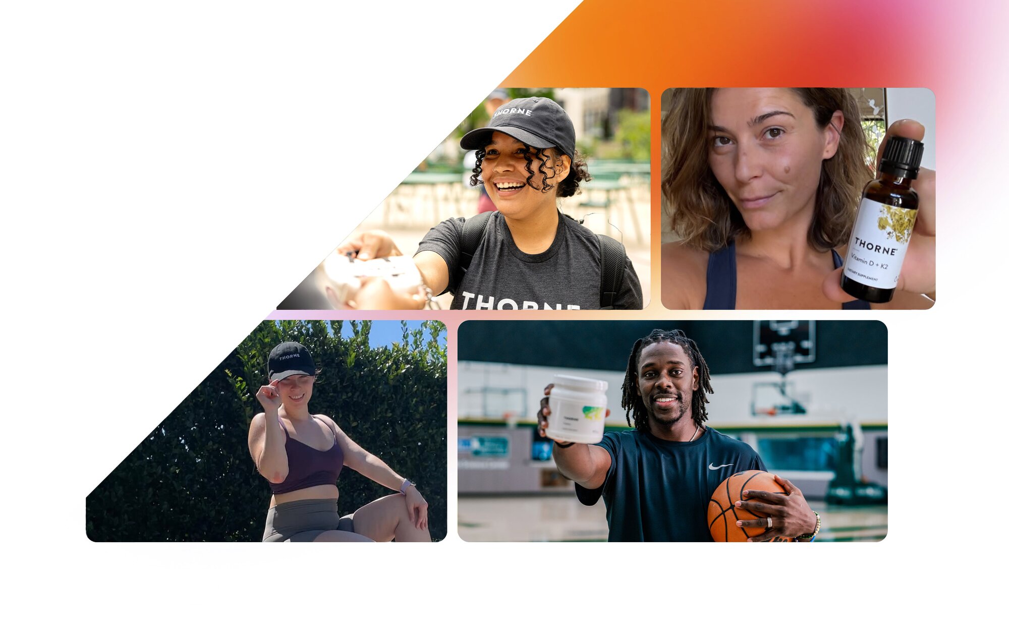 grid of 4 images displaying ambassadors holding thorne products