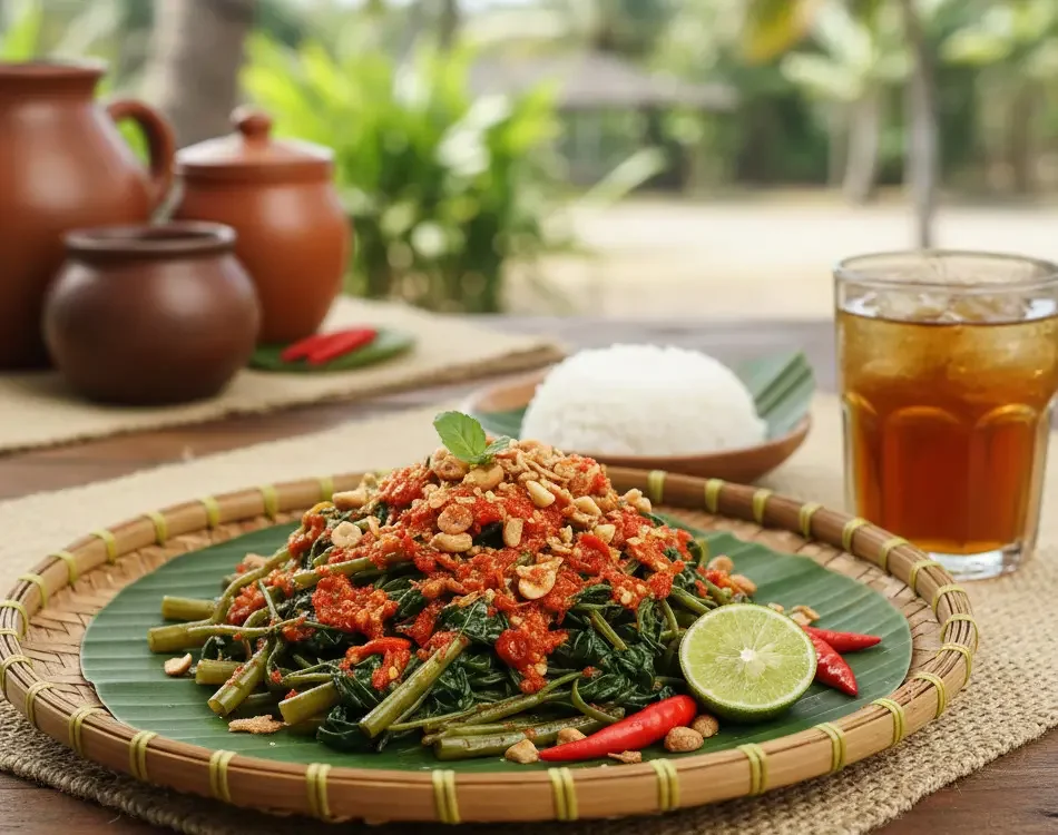 Plecing kangkung Lombok dengan sambal tomat