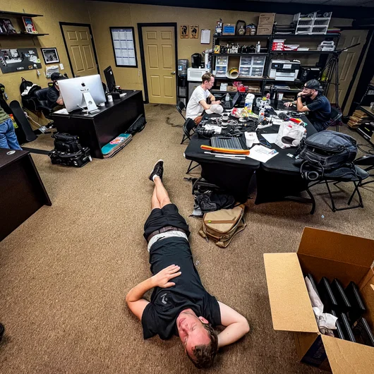 BTS look at the Media Room during Tampa Am. And yes at any given time there is usually at least one person laying down. 
<!--fridayam2023lastchance-->
