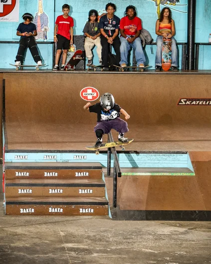 Ethan taking it down the 4 block with a board slide

<!--schoolsoutjam24-->