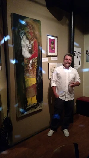 <!--bokmaartshow-->

Tito Porrata stands beside his amazing work called “Mother”. This large 5ft x 2ft is painted on canvas with an Acrylic/oil combo. Thanks Tito... you rule! SOLD OUT.