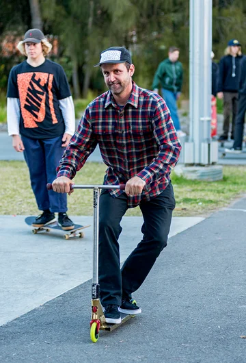 <!--daaus-fri-->

Brian goes with the age old saying: if you can’t beat them, join em.  Tune back in tomorrow to check Schaefer blasting some triple tail whip 1080s on his scoot along with some top notch skateboarding via Qualifiers.
