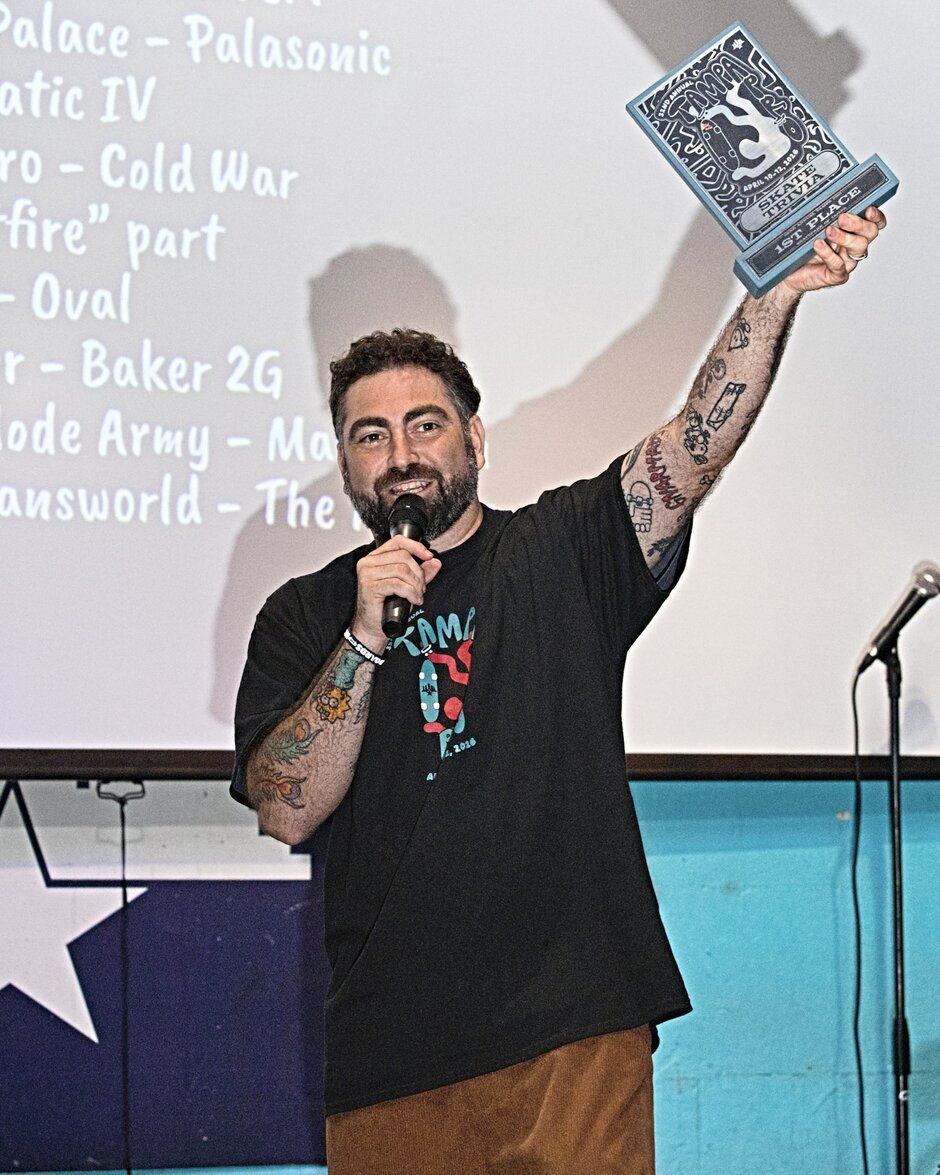 Chris announces the Winning Skate Trivia Team