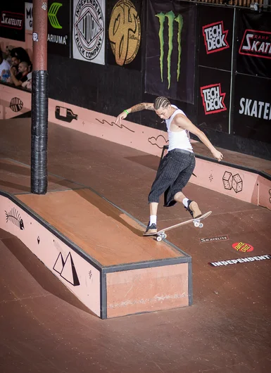 Good form mate!.. Good Form!! Marcos Montoya, navigates a Backside 180
Nosegrind.

<!--tampapro23day2-->