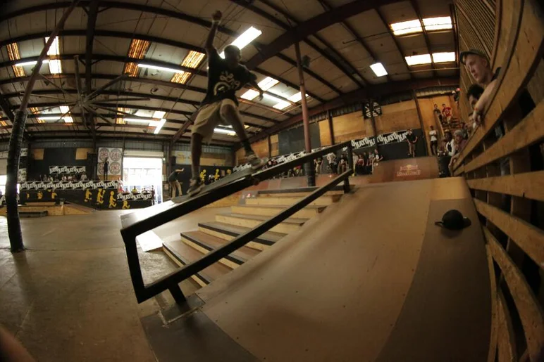 <!-- 2013harvestJam -->

Jitt Squad’s Chuckie Wooder skates so fast that my shutter can’t keep up and his hat flies off.