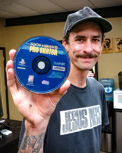 He also brought his original Playstation copy of THPS to get signed by a special guest who may or may not be coming to skate the Vert Ramp.

<!--thursdayam2023practice-->