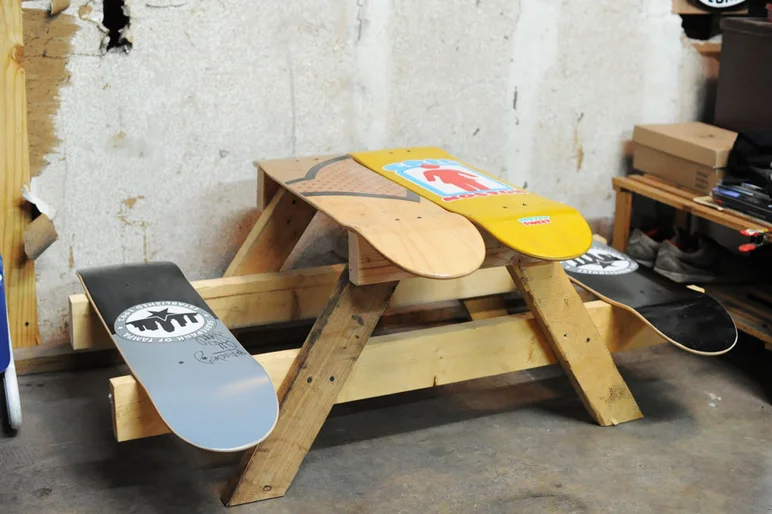 There are some amazing things in the Dungeon here at SPoT.  This tiny picnic table belongs in a California schoolyard.<!-- etnies Beer and Burritos for the SPoT Staff -->