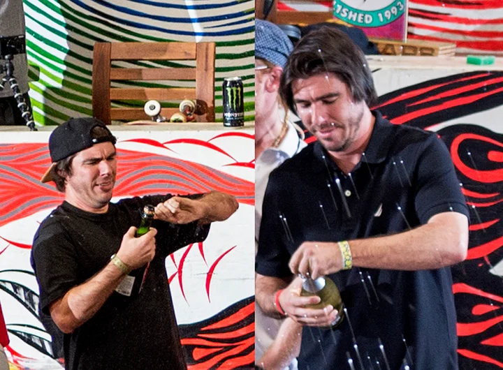 <!--pro18-finals-->

Kelly Hart is a great skateboarder and talk show host, but for the last two years in a row the guy cannot seem to get a bottle of Champagne open.


