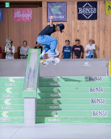 ...then proceeds to back up himself with a beautiful kickflip back tail down the hubba. He had these dialed all weekend!

<!--damnamjapan2022day2-->