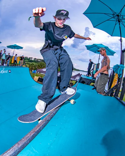 Wes was adding some steeze of his own. He did a long crook shuv out across the entire coping on the other side of the ramp but I missed it. Front smith stall

<!--floridagrovesfest23-->