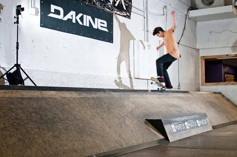 <!-- damnamfamilia14friday -->

I've seen this trick on tranny but Anthony Anaya's alley-oop fakie front 5-0 on this steep slippery bank is a whole lot cooler.