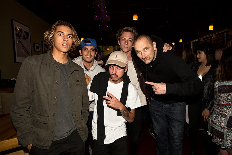 <!--pro16sunnight-->

Flip team in the house: Curren Caples, Luan Oliveira, Ben Nordberg and Ian Deacon. Luan invented a new camera pose - the sleepy peace sign.