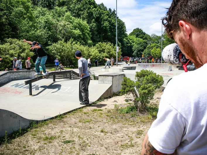 DJ Carruthers just started working at the park and didn't hesitate to hop in the van with the boys. Here he is with a   Kinky Boardslide

<!--atl2023trip-->