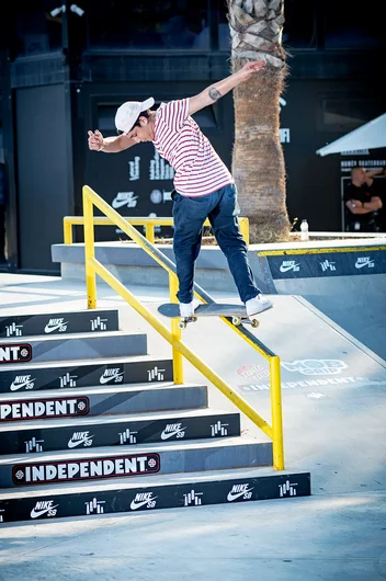 <!--dabarcy-quals-->

Angelo Caro actually won Best Trick with a Cab Flip Backlip, but showing this Sugarcane instead as it's a bit more photogenic.
