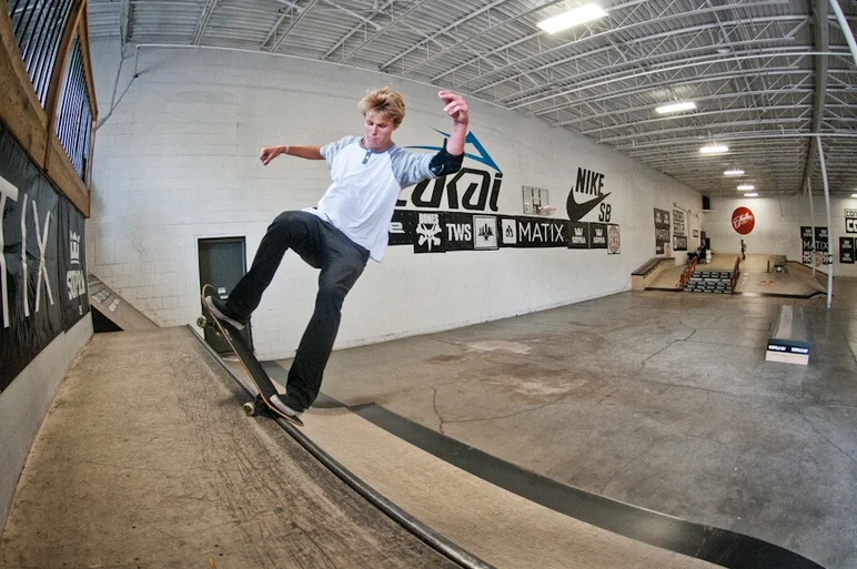 <!-- damnamfamilia14friday -->

I just happened to be standing on the quarter pipe when Jared Cleland showed up and did a perfect nose grind a foot away from me, he redid it for a photo effortlessly.