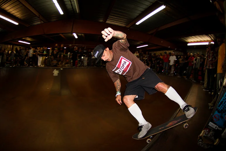 <!--am16frinight-->

If you've ever been to one of these, you pretty much know Jimmy the Greek is going to crush it... no surprise here: fakie lipslide.