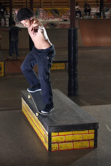 <!--dcssvid-->

We held a few Best Trick Contests before the video played, with dope prizes from DC. The first one was on the trusty Bump to Granite Ledge. George Goldberg : Backside Nosegrind
