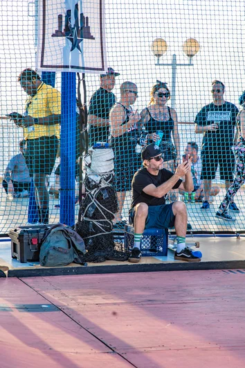 Tim Kulas grabbing some footage. Tim is the man that built the Goat Ramp. He used to live at SPoT back in the early infancy stages of the park in the 90's.

<!--floggingmollycruise23-->