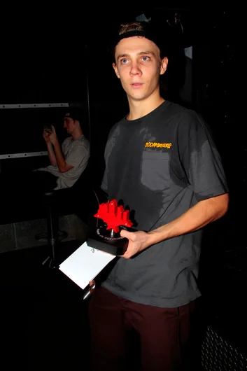 <!--eotmaug-->
The Party moved inside due to abrupt Florida weather. Josh Eckert was the spokesmen here holding the trophy and the prizes that include $100 to SPoT, $50 to The Bricks and $50 to Ebay. Who could it be…?