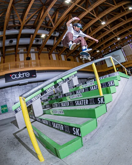 2022 Damn Am Japan winner Niko Sugimoto bringing the heat to practice with a kickflip front board.

<!--damnamjapan2023practice-->