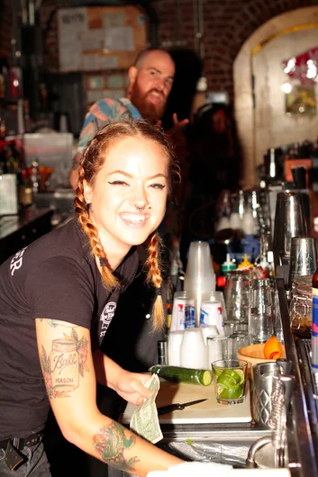 <!--bricks6photos-->
Inside, Jess and Kyle were bartending away. Tip your Bartender!